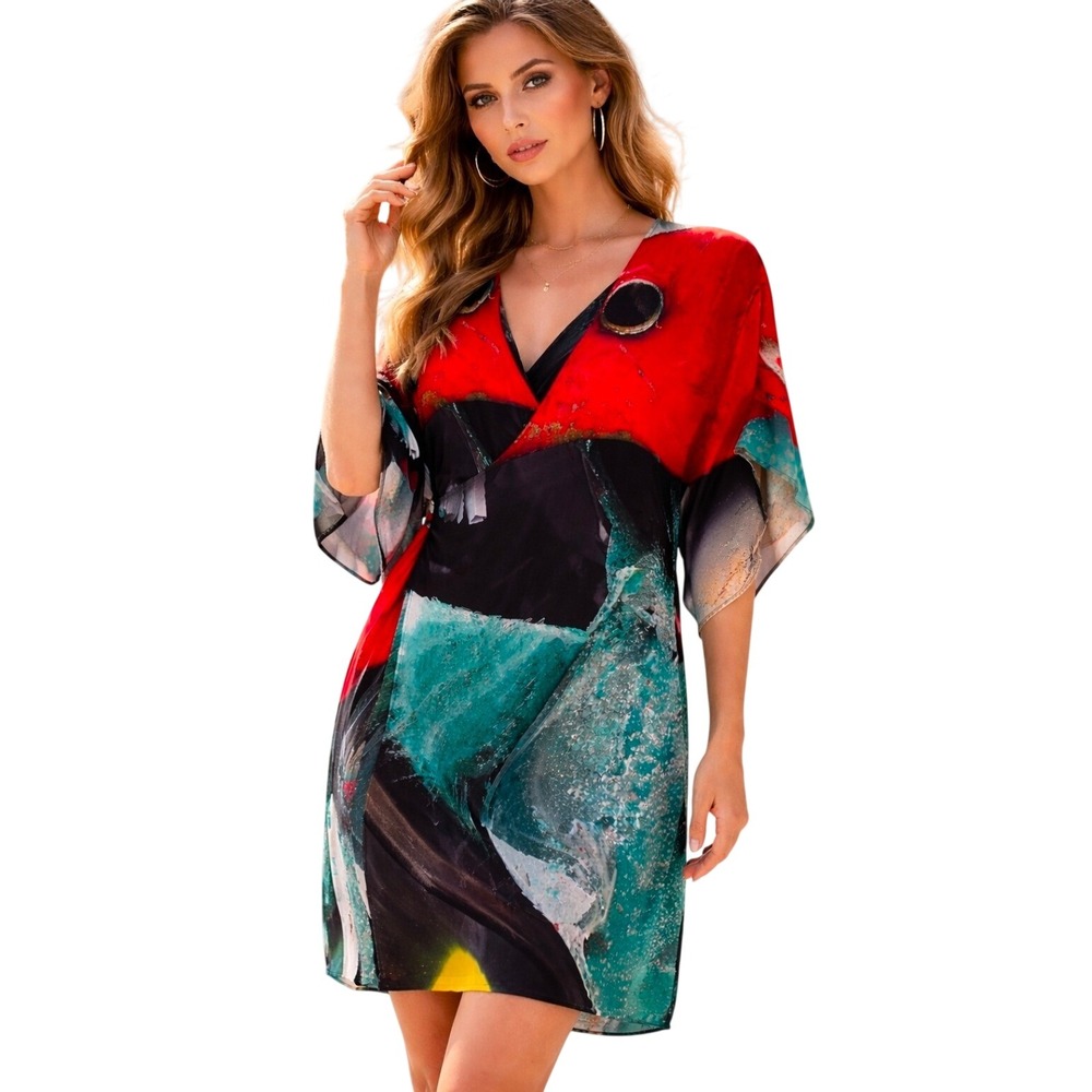Stine Goya‎ Ayumi Silk XS Abstract Art Girl Contemporary Scandinavian Wrap Dress